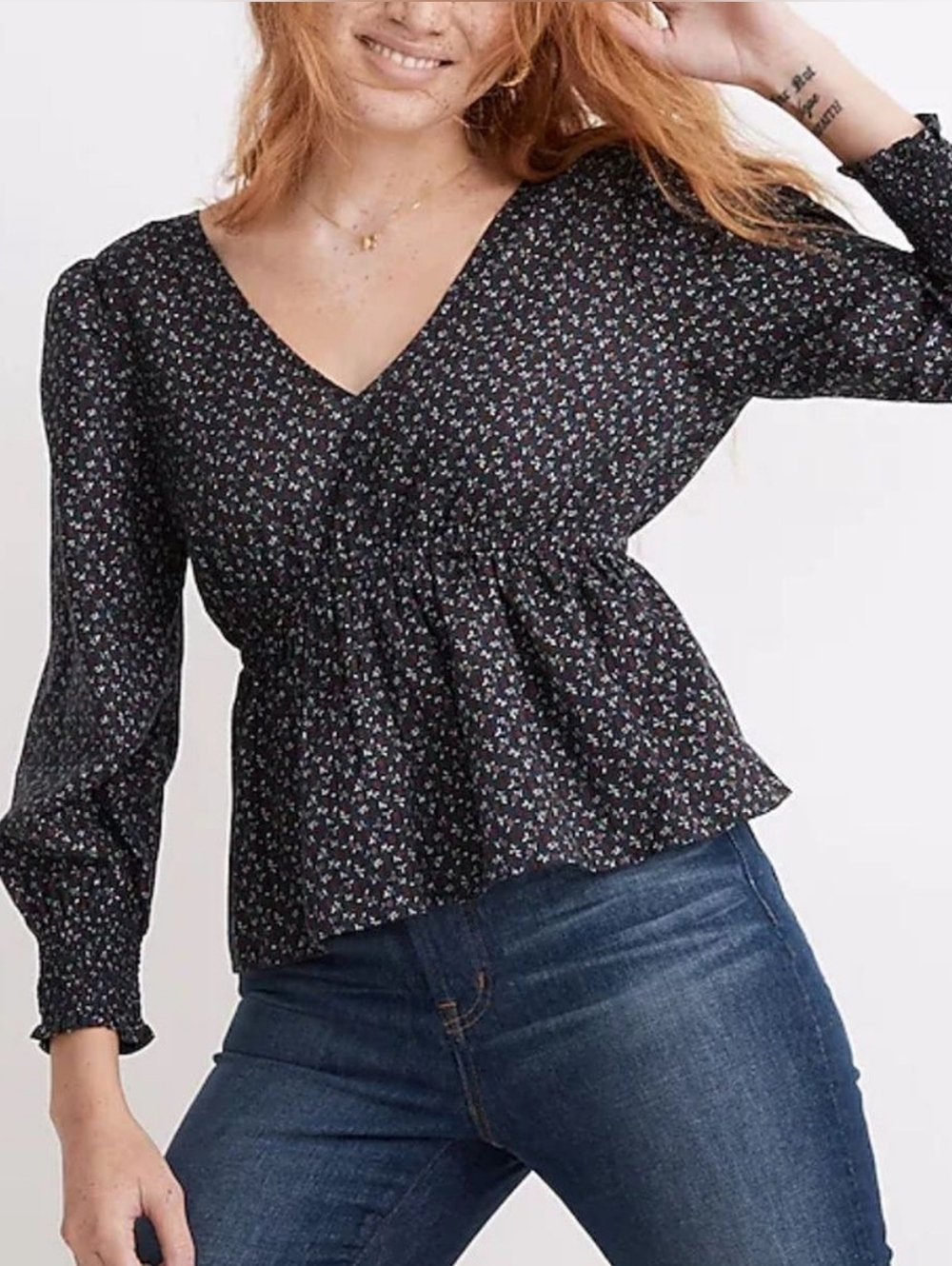 MADEWELL Navy Floral Top